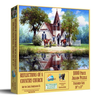 Puzzle Sunsout-16846 Spiegelbild einer Dorfkirche
