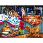 Puzzle  Sunsout-28832 Tom Wood - Quilting Room Mischief