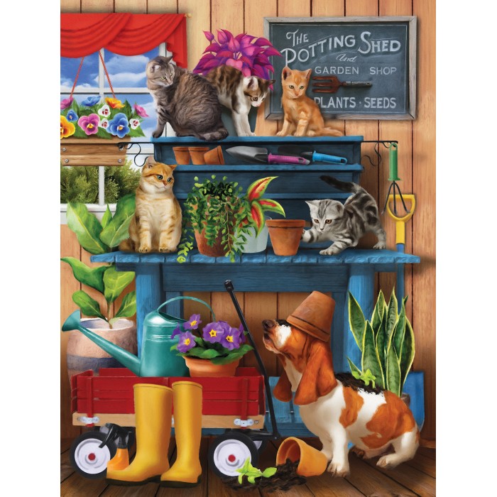 Puzzle Sunsout-28937 XXL Teile - Trouble in the Potting Shed