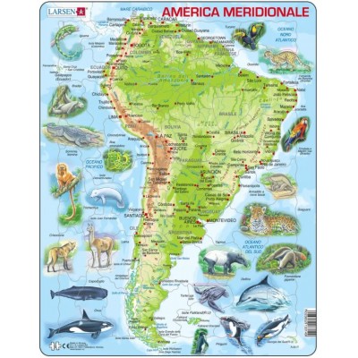 Larsen-A25-IT Rahmenpuzzle - South America Topographic Map (Italian)