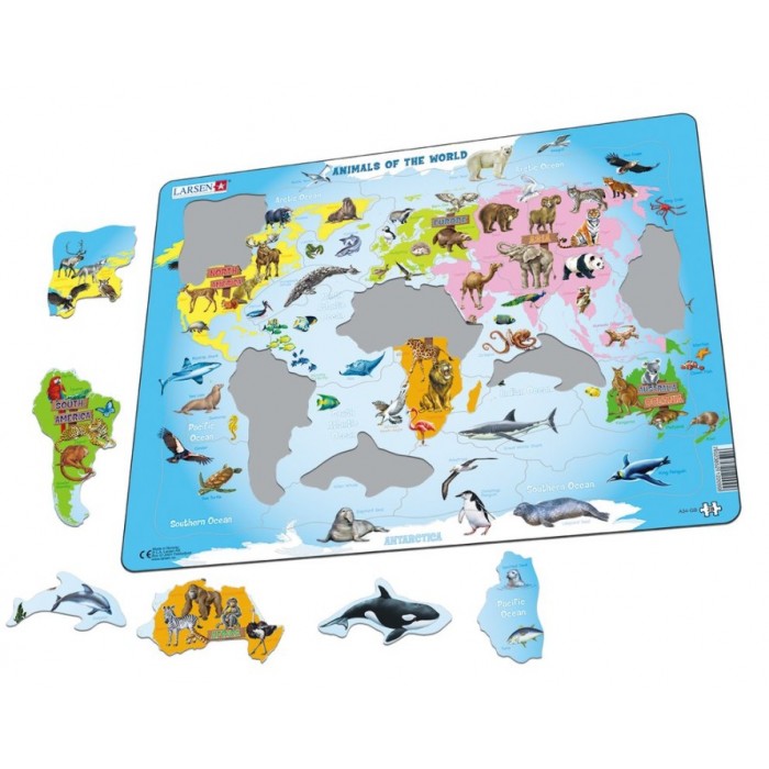 Larsen-A34-NL Rahmenpuzzle - Animals of the World (Holländisch)