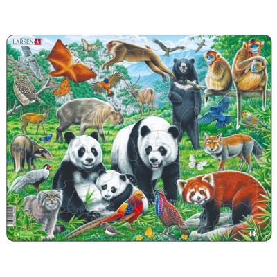 Larsen-FH43 Rahmenpuzzle - Panda Bear Family on a China Mountain Plateau
