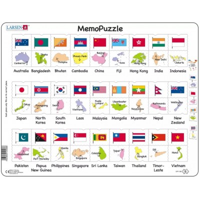 Larsen-GP7-GB Rahmenpuzzle - The Flags and Capitals of 27 Countries in Asia and the Pacific