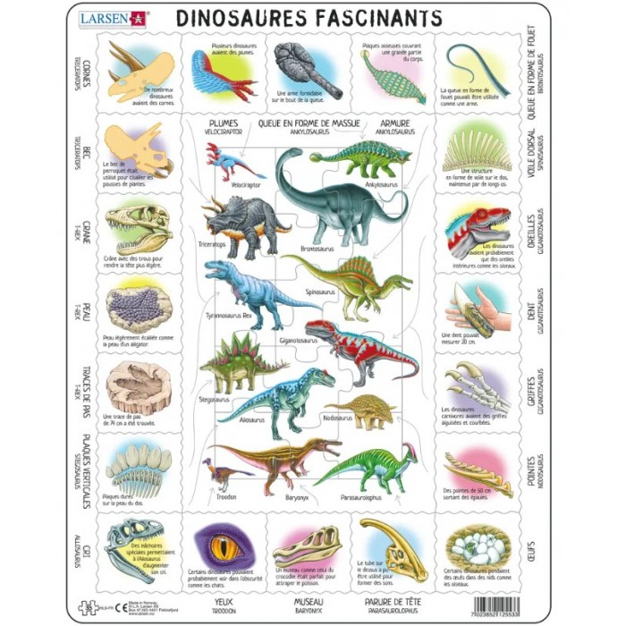 Larsen-HL9-FR Rahmenpuzzle - Dinosaurier (auf Französisch)