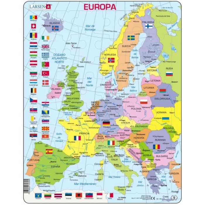 Larsen-K2-ES Rahmenpuzzle - Political Map of Europe (Spanish)