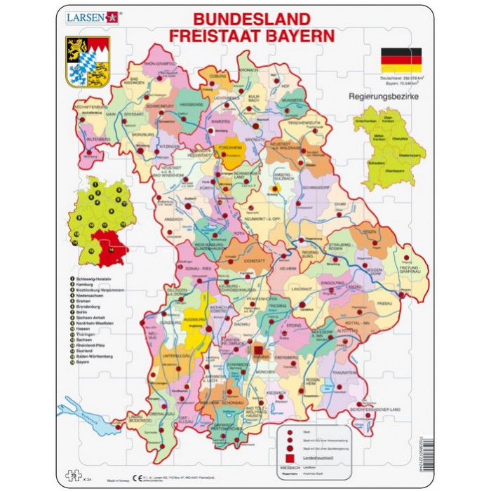 Larsen-K24-DE Rahmenpuzzle - Bundesland: Freistaat Bayern