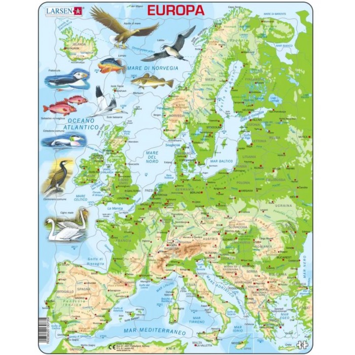 Larsen-K70-IT Rahmenpuzzle - Topographic Map of Europe (Italian)