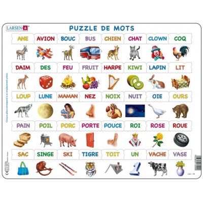 Larsen-LS41-FR Rahmenpuzzle - Learn to Read - Simple Words from 23 Lower Case Letters (French)