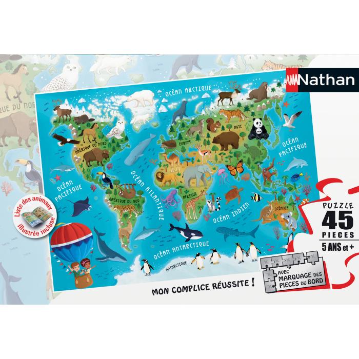 Puzzle  Nathan-86174 Weltkarte der Tiere