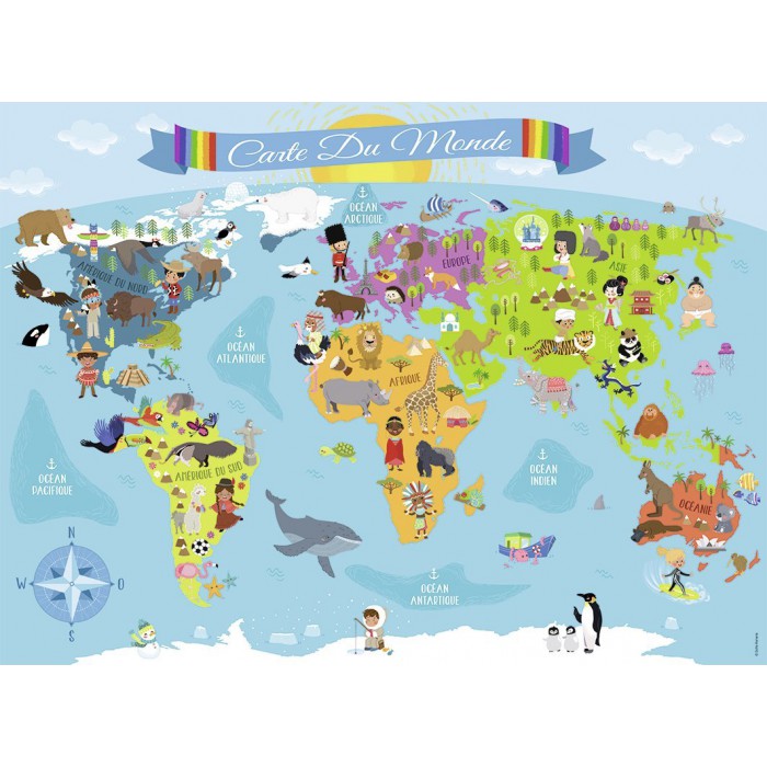 Puzzle Nathan-86806 XXL Teile - Weltkarte (auf Französisch)