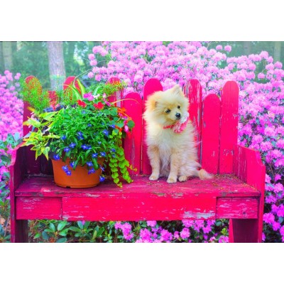 Puzzle Bluebird-Puzzle-F-90107 Puppy in the Colorful Garden
