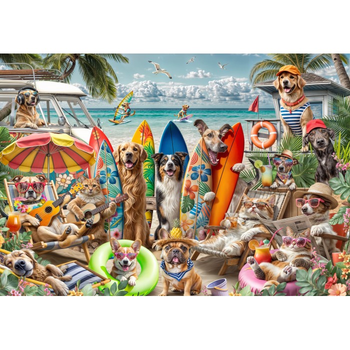 Puzzle  Bluebird-Puzzle-F-91023 Hunde und Katzen am Strand