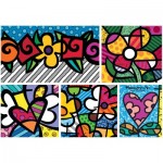 Puzzle   Romero Britto - Collage: Hearts and Flowers
