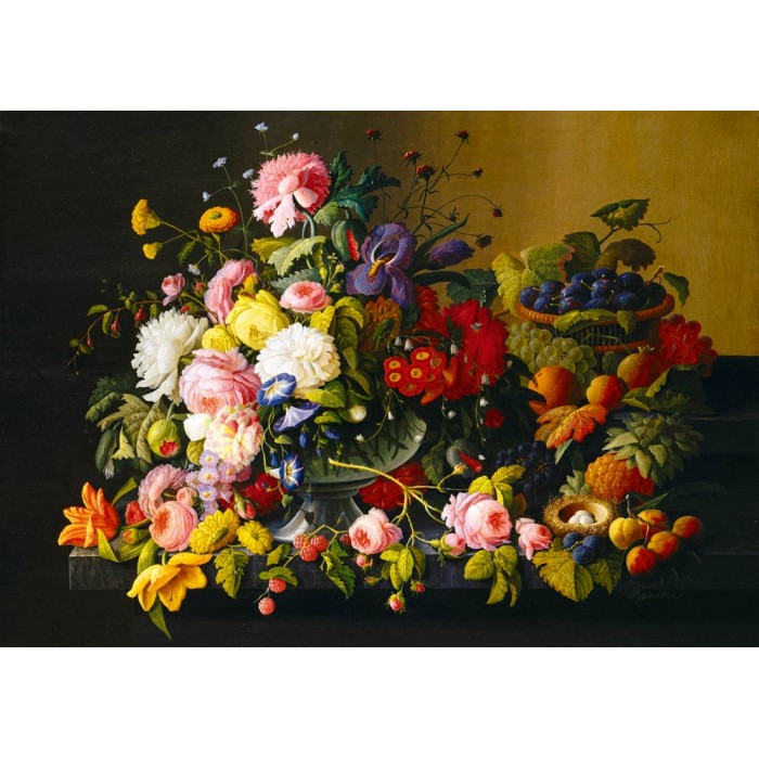 Puzzle   Severin Roesen - Still Life, Flowers and Fruit, 1855