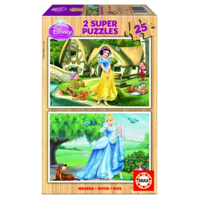 Educa-15591 Holzpuzzleset - Disney Prinzessinnen: Schneewittchen und Aschenputtel