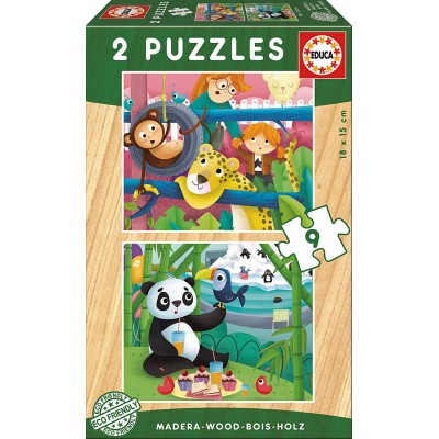 Educa-17616 2 Holzpuzzles - Tiere