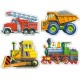 4 Mini-Puzzles: Baustelle, Feuerwehr und Lokomotive