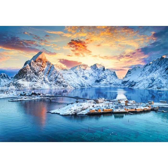 Puzzle  Castorland-105366 Sonnenaufgang auf Sakrisoy, Lofoten, Norwegen