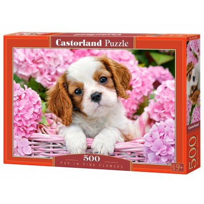 Puzzle Castorland-52233 Welpe in rosa Blumen