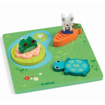 Djeco-01047 Holzpuzzle - 1,2,3 Froggy