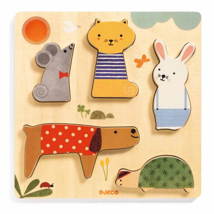 Djeco-01051 Holzpuzzle - Woodypets