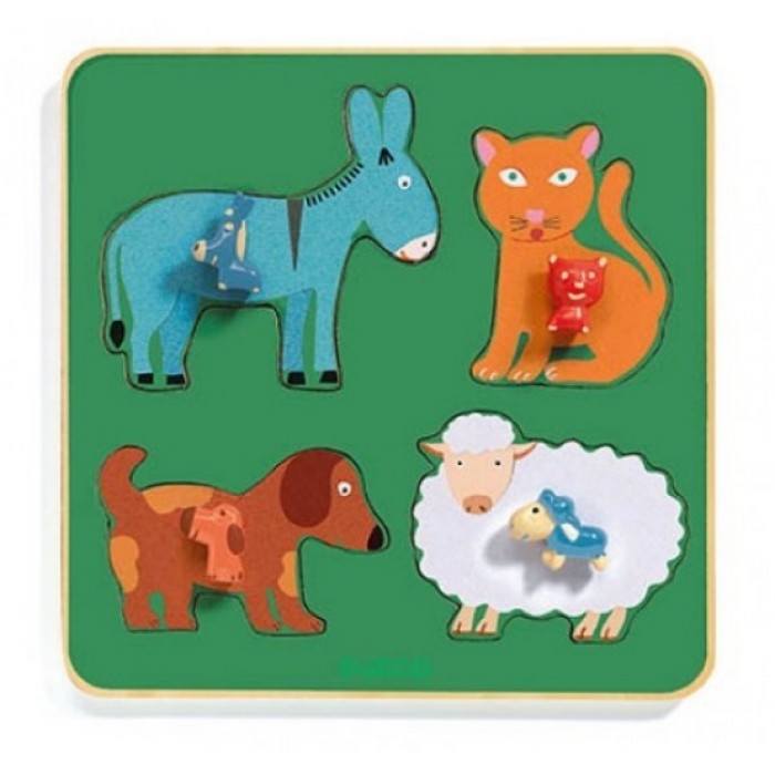 Djeco-01061 Holz-Rahmenpuzzle - Family Farm