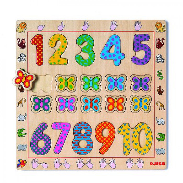 Djeco-01801 Holz-Rahmenpuzzle - Zahlen von 1 bis 10