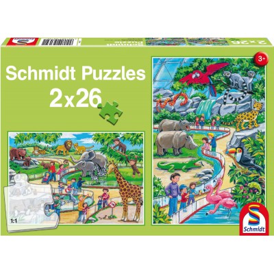 Schmidt-Spiele-56132 2 Puzzles - Ein Tag im Zoo