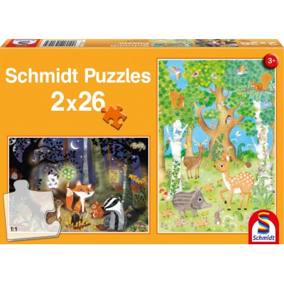 Schmidt-Spiele-56157 2 Puzzles - Waldtiere