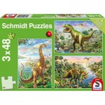  Schmidt-Spiele-56202 3 Puzzles - Abenteuer mit den Dinosauriern