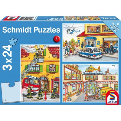 Schmidt-Spiele-56215 3 Puzzles - Feuerwehr und Polizei