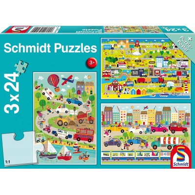 Schmidt-Spiele-56219 3 Puzzles - Welt der Fahrzeuge