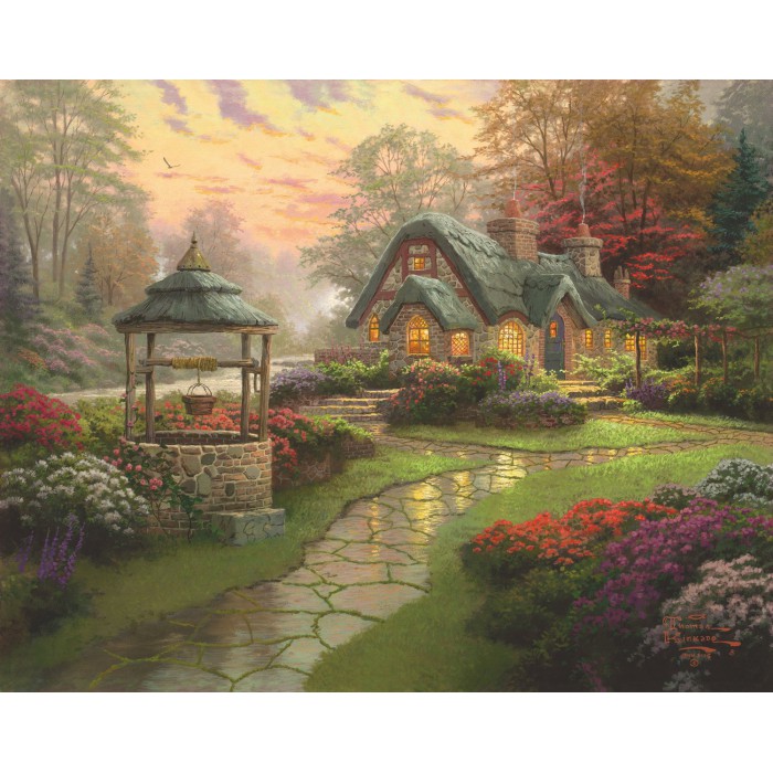 Puzzle  Schmidt-Spiele-58463 Thomas Kinkade: Haus mit Brunnen