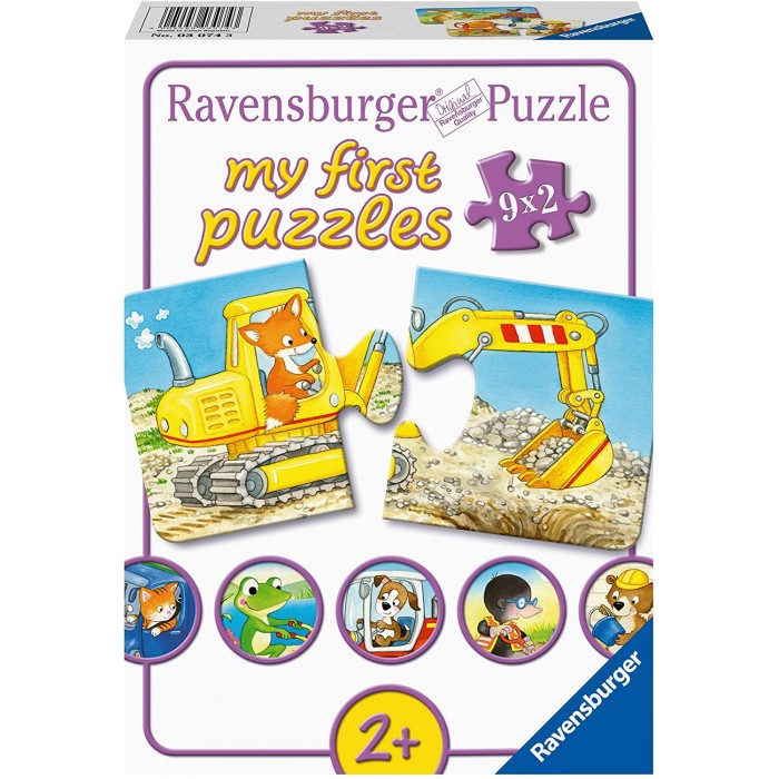 Ravensburger-03074 My First Puzzles - Tiere auf der Baustelle (9x2 Teile)