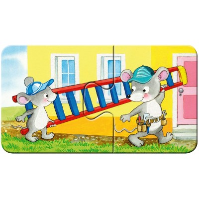 Ravensburger-03074 My First Puzzles - Tiere auf der Baustelle (9x2 Teile)