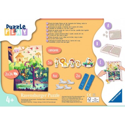 Ravensburger-05593 2 Puzzles - Puzzle & Play - Dschungelabenteuer