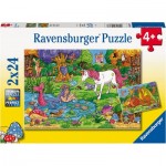  Ravensburger-05637 2 Puzzles - Magischer Wald
