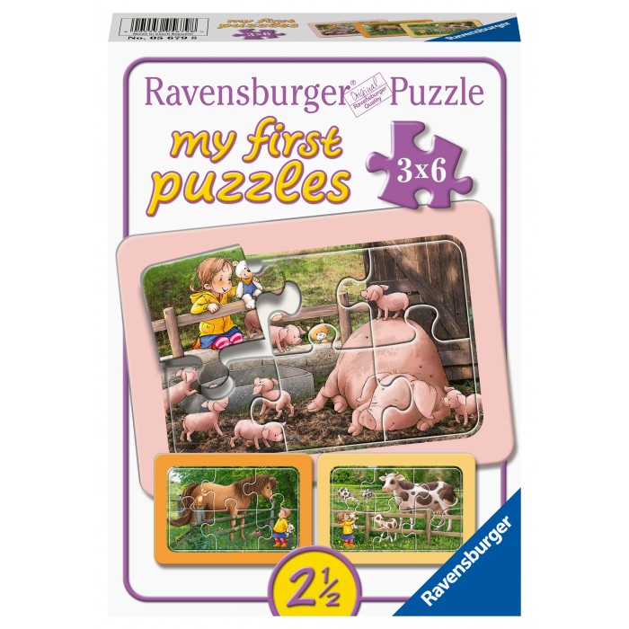 Ravensburger-05679 3 Puzzles - Lotta auf dem Bauernhof
