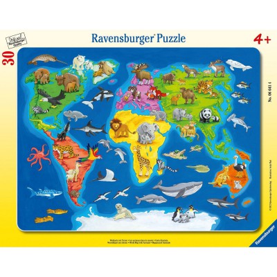 Puzzle Ravensburger-06641 Weltkarte mit Tieren