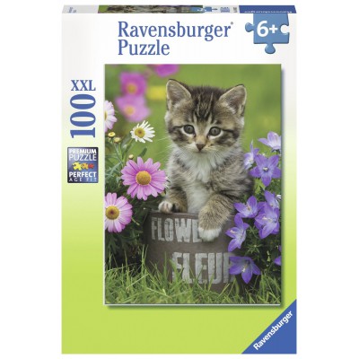 Puzzle Ravensburger-10847 Kleines Kätzchen in den Blumen