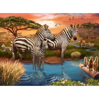 Puzzle Ravensburger-17376 Zebras am Wasserloch