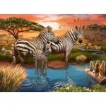 Puzzle  Ravensburger-17376 Zebras am Wasserloch