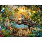 Puzzle  Ravensburger-17435 Leopardenfamilie im Dschungel