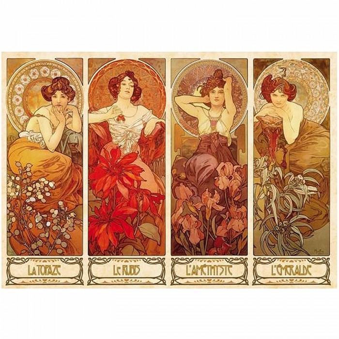 Puzzle  Dtoys-70067 Alphonse Mucha: Edelsteine und Blumen