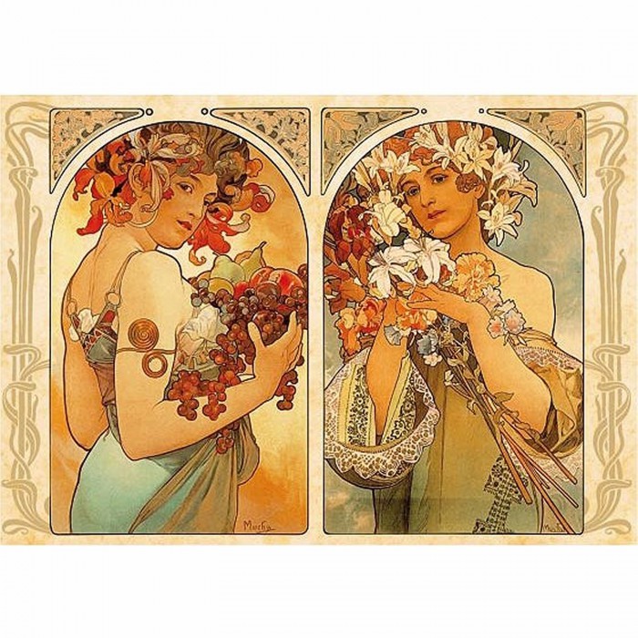 Puzzle  Dtoys-70074 Alphonse Mucha: Früchte und Blumen