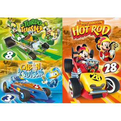 Clementoni-25227 4 Puzzles - Mickey and The Roadster Racers