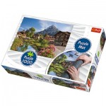   Puzzle Matte + Puzzle - Hütten in den Bergen