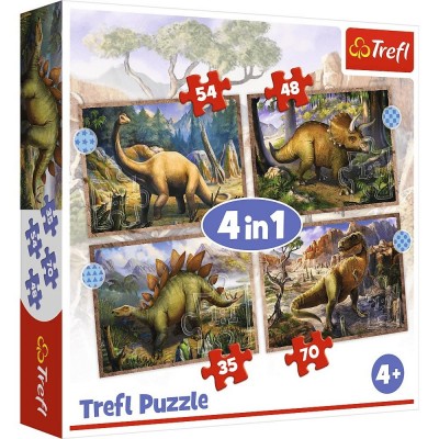 Trefl-34383 4 Puzzles - Interesting Dinosaurs