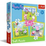  Trefl-34849 3 Puzzles : Peppa's happy day / Peppa Pig