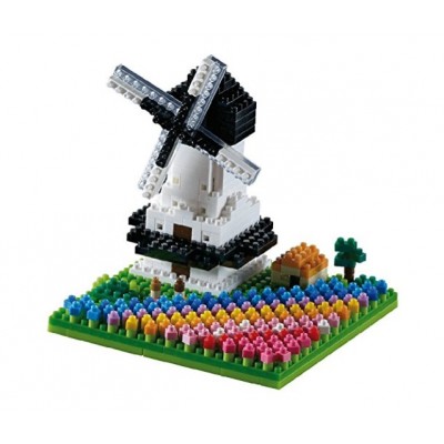 Brixies-58655 Nano 3D Puzzle - Windmühle mit Tulpen (Level 3)